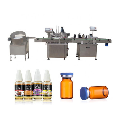 Automatisk ånga e-Liquid Oil Filling Plugging Capping Labelling Machine för 15 ml 20 ml 50 ml Amber Bottle